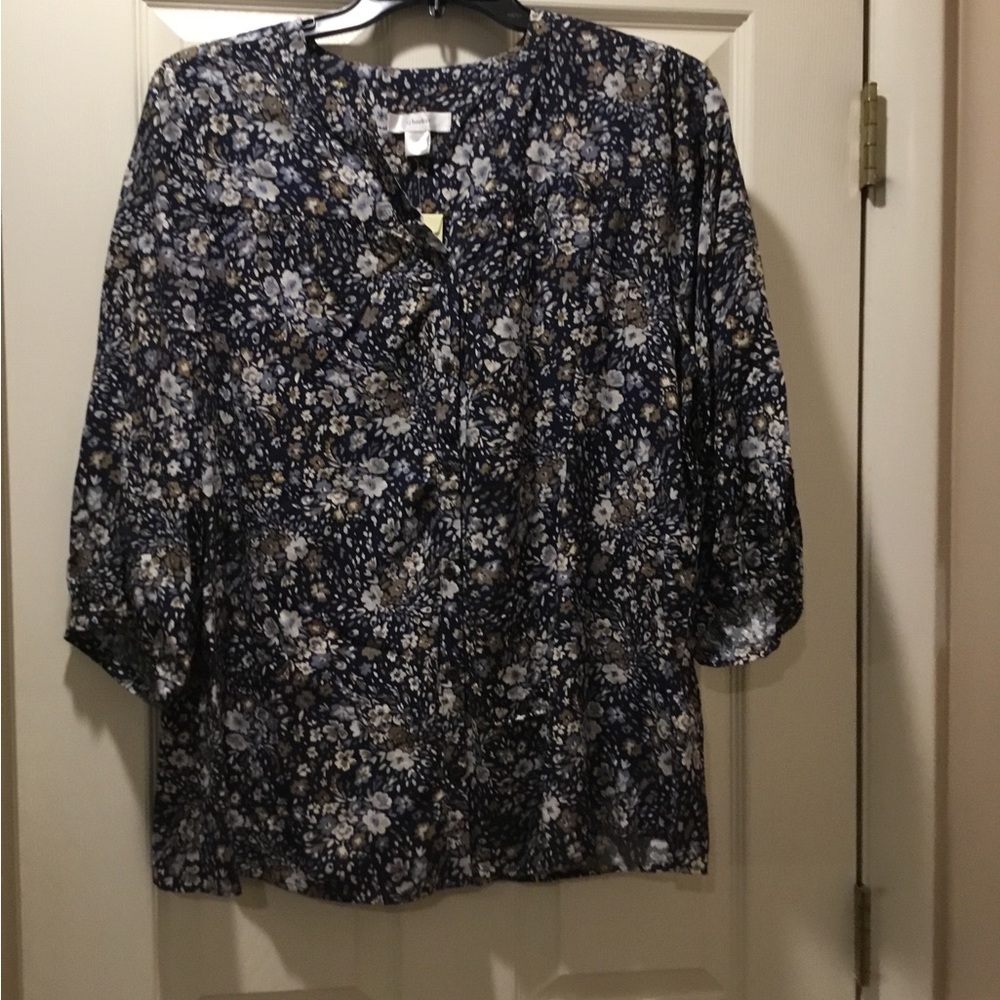 Brand New w/Tags, CJ Banks Blue Floral Blouse, Size 1X